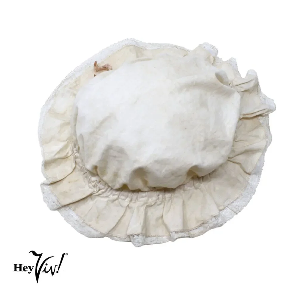 Vintage Off White Cotton Lace Trim Colonial or Victorian Maid Mop Cap - Hey Viv